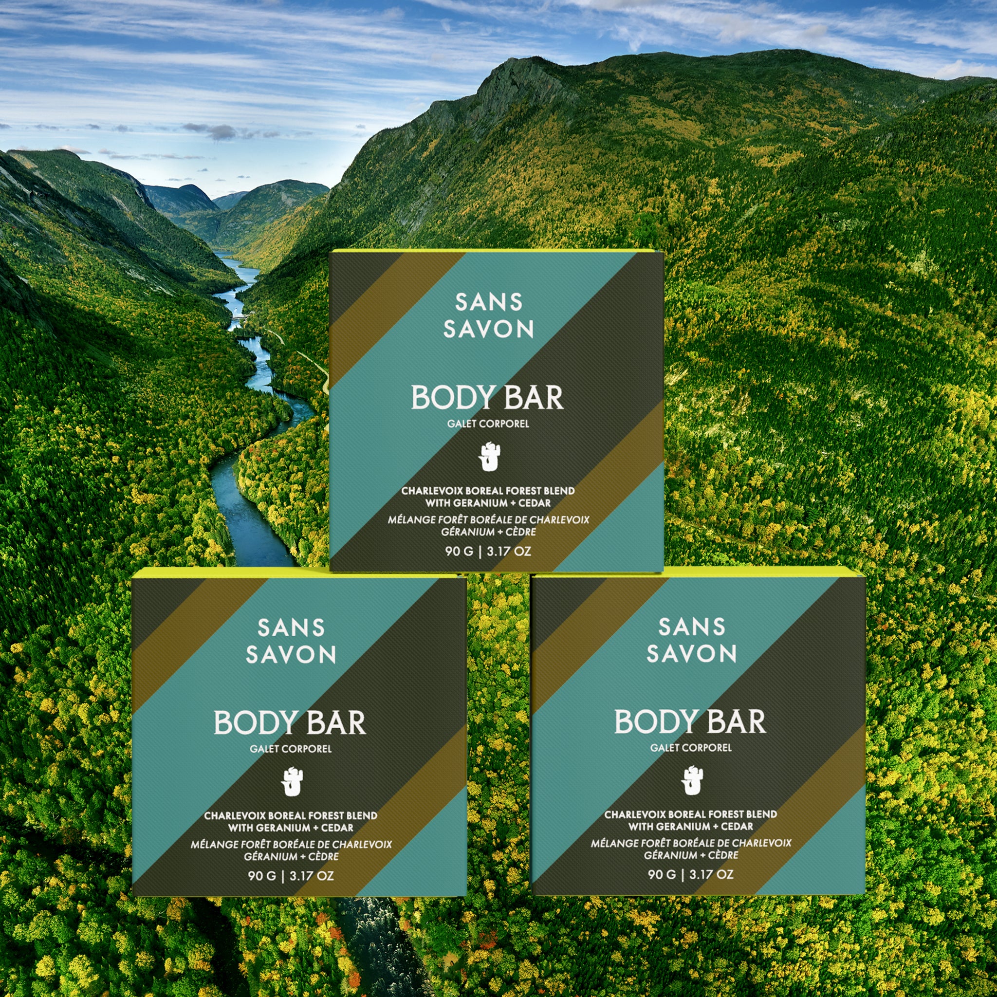 Lot de 3 galet corporel, mélange de la forêt boréale de Charlevoix