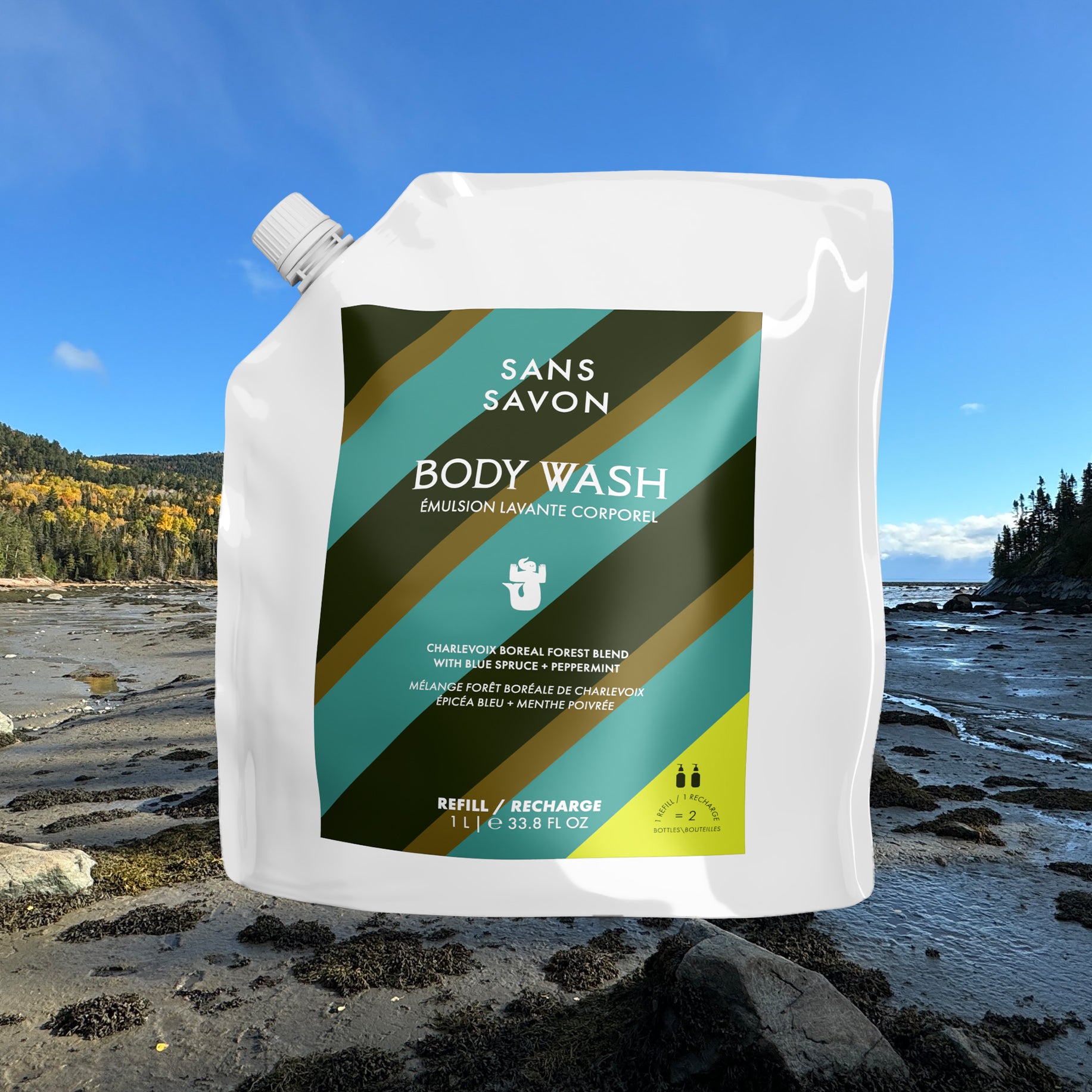 Recharge de émulsion lavante corporel, mélange forêt boréale de Charlevoix